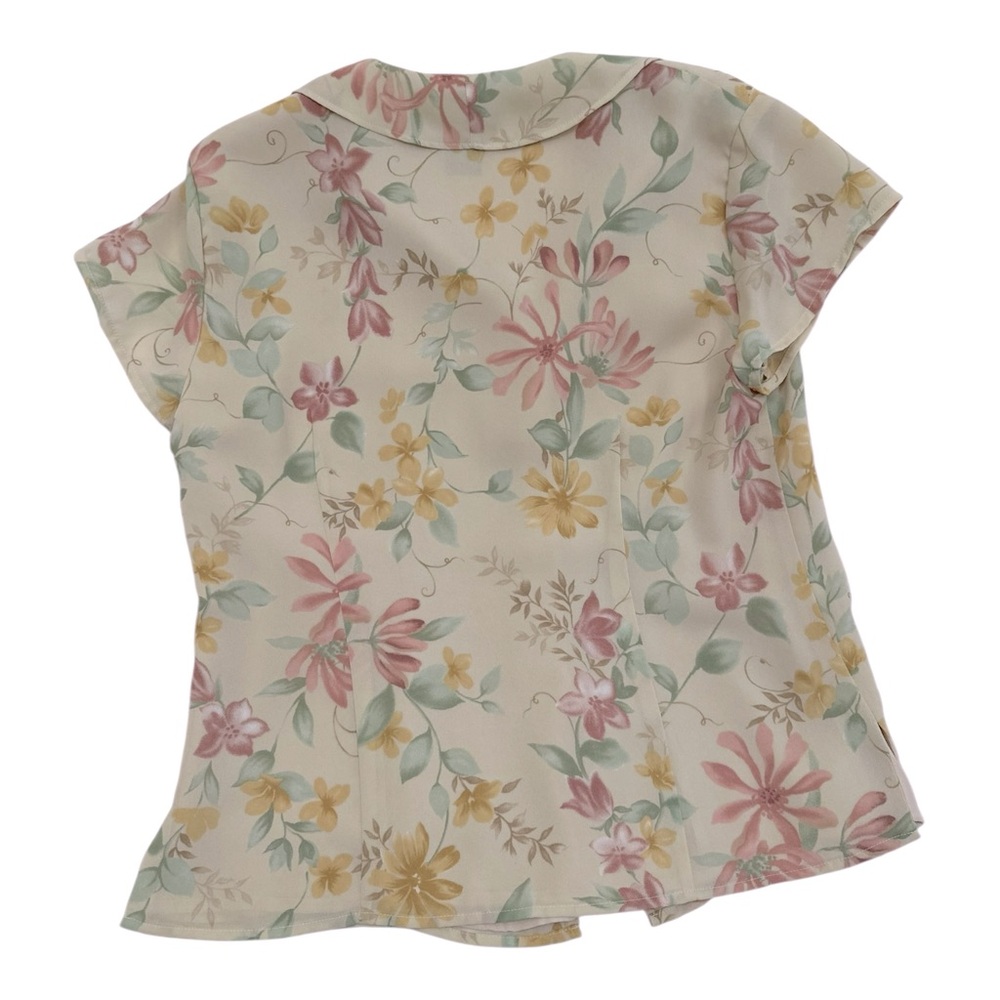 Laura Scott Vintage Tan Floral Button Up Blouse - 6 Petite - Picture 5 of 6